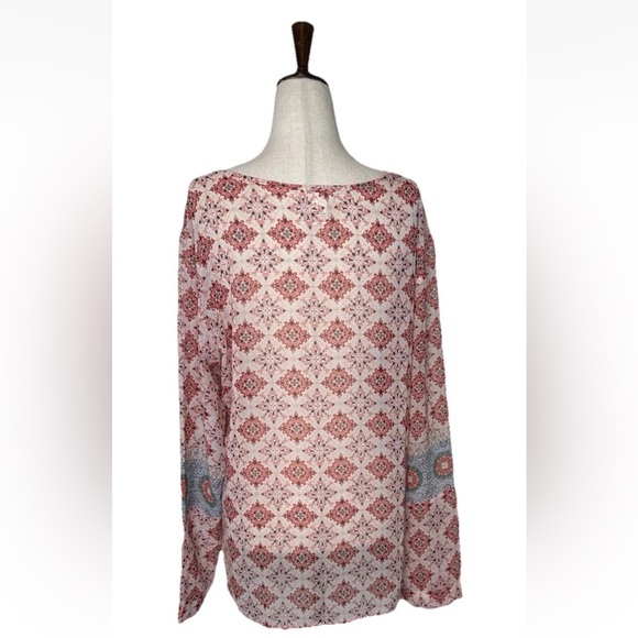 Sundance Gypsy Print Blouse Womens L Romantic Flowy Medallion Long Sleeve Top - Picture 3 of 6